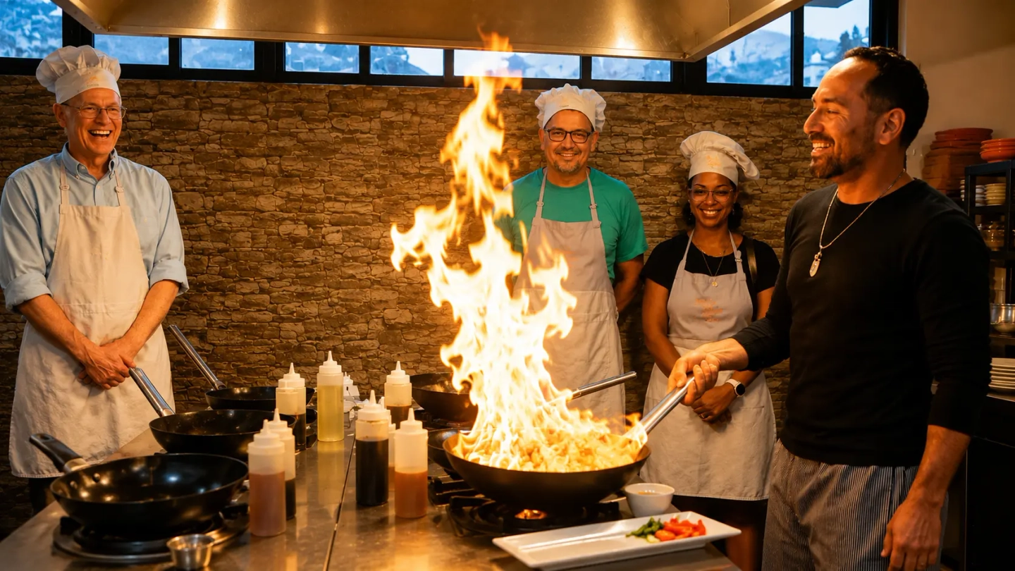 Clase de cocina peruana con comida